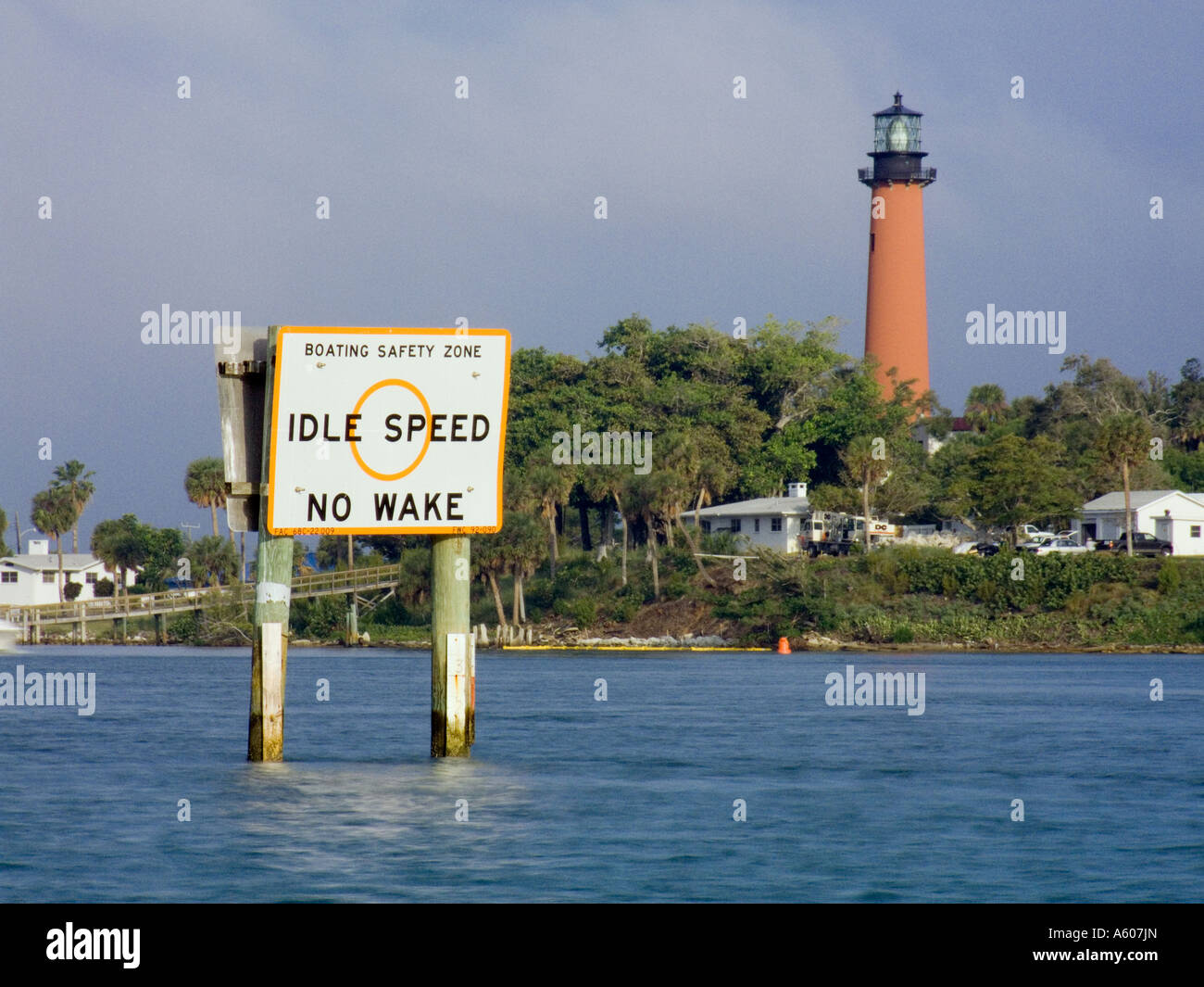 Jupiter Lighthouse Florida Palm Beach County boating safety zone sign