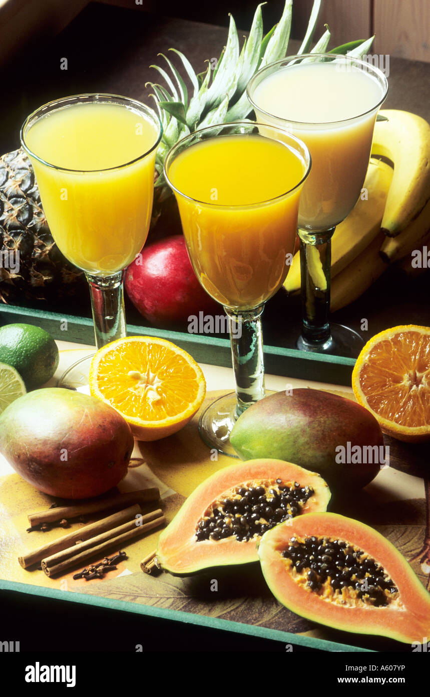Fruit Juices, Pineapple, Orange, Grapefruit, papaya Stock Photo Alamy