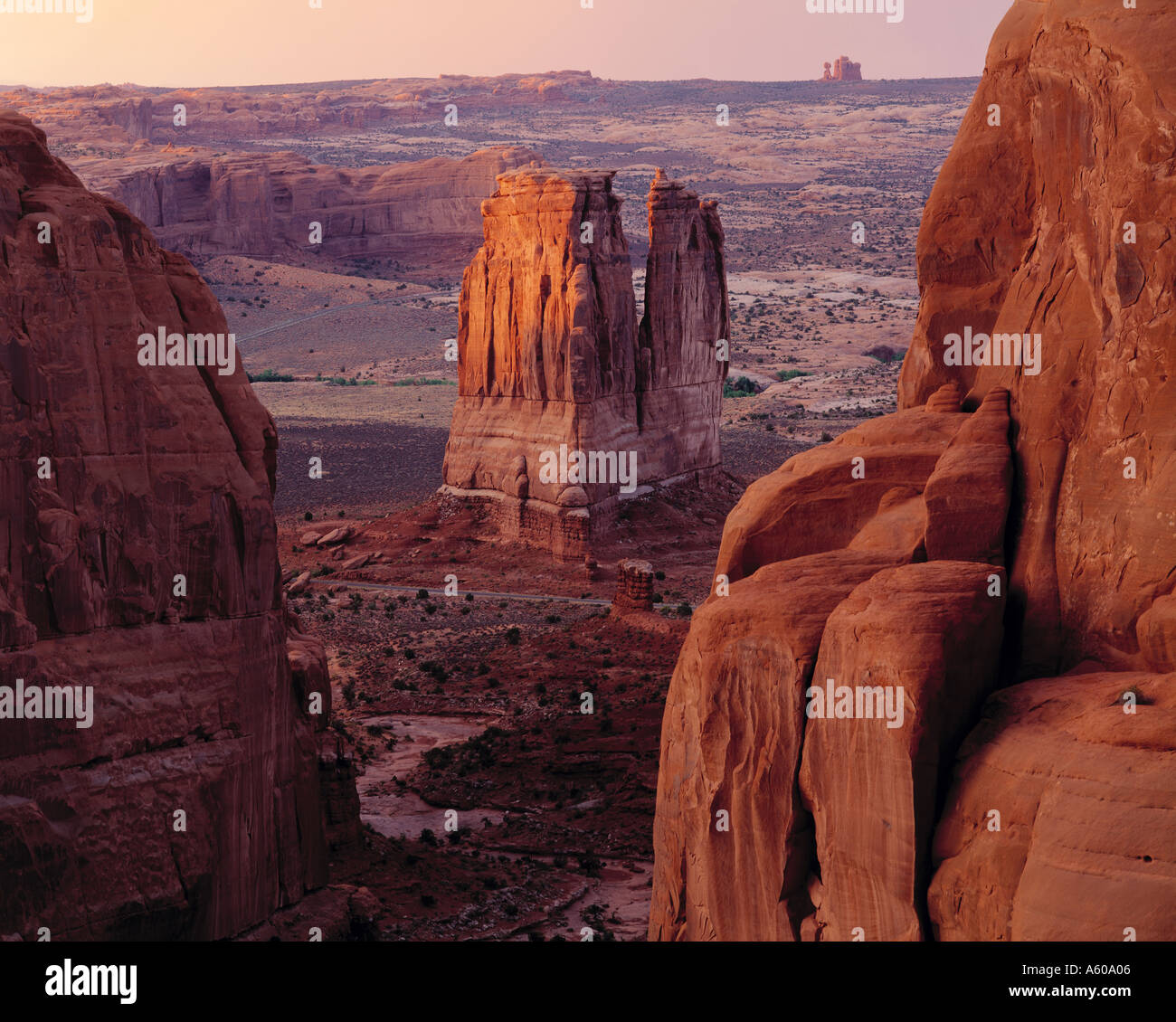 Courthouse Towers at Sunset Arches National Park Utah Stock Photo - Alamy