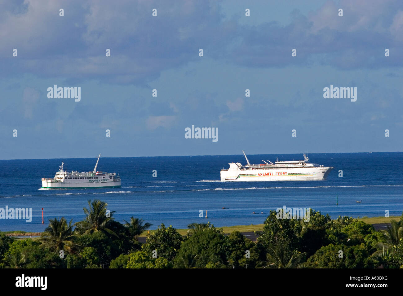 Ferry boats travel from the island of Moorea to the city of Papeete