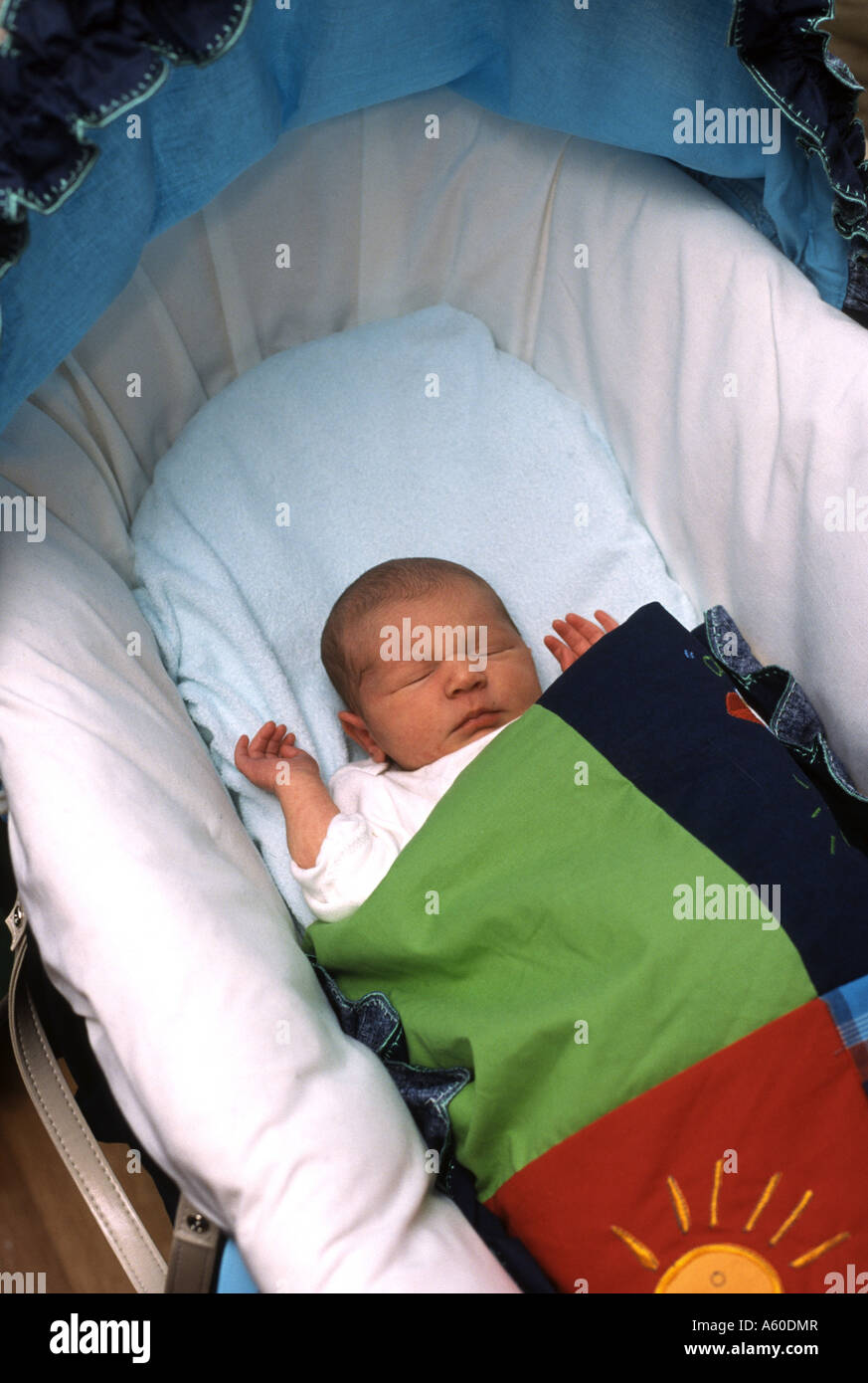 Week old baby placed properly in a with head six inches away