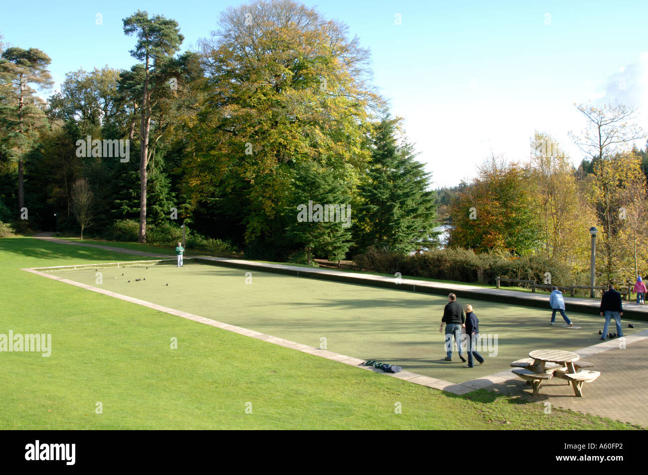 Playing outdoor bowls Centre Parcs Longleat England UK, Europe Stock