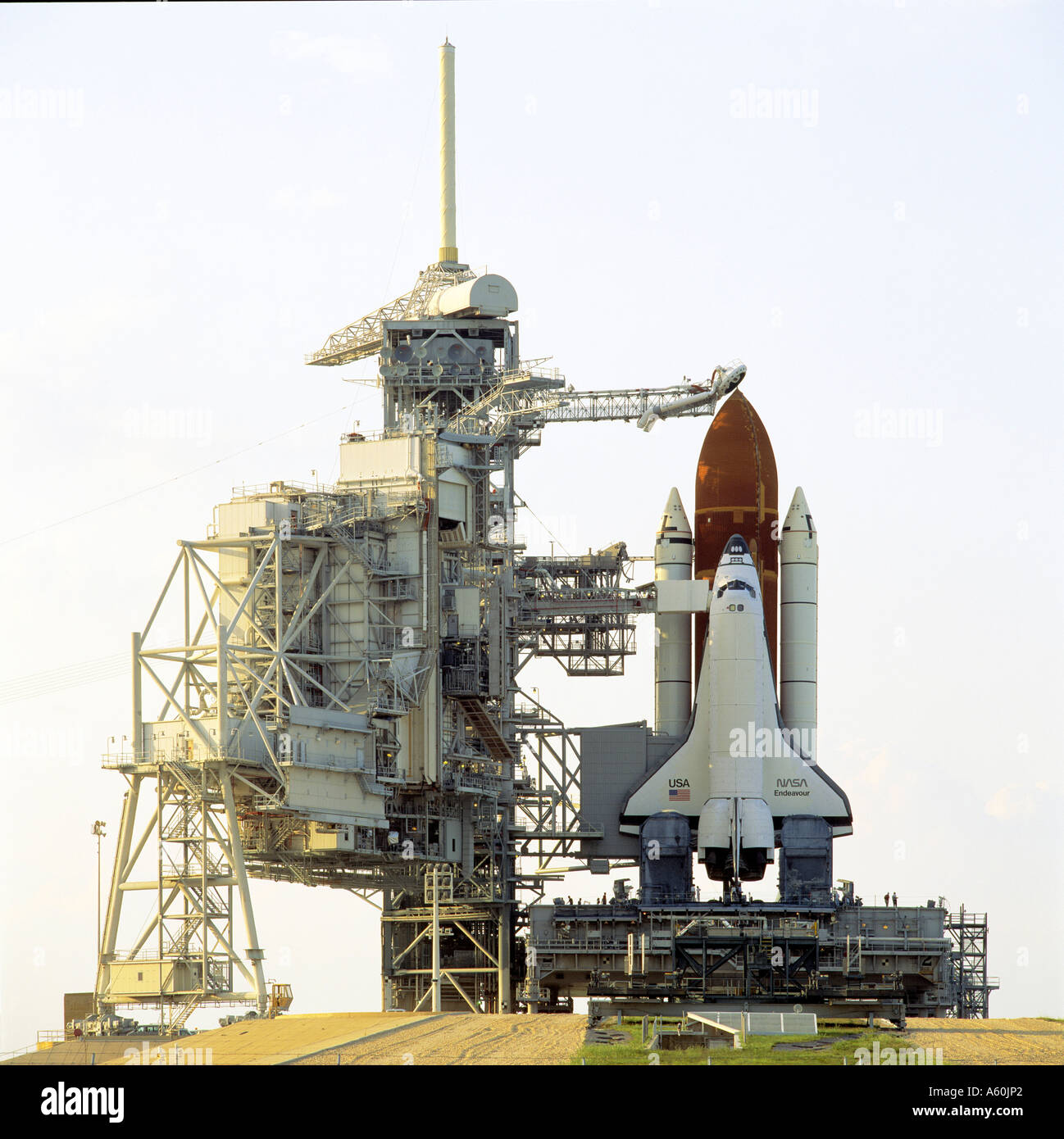 Space Shuttle on launch pad, Kennedy Space Center, Florida, USA Stock