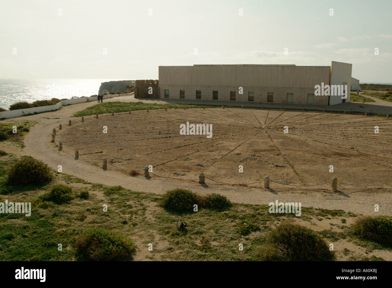 Rosa dos Ventos and main building in the Sagres fortification in the Algarve Stock Photo