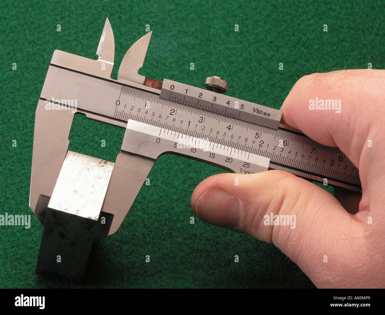 Vernier Caliper in Use (English and Metric units) Icon of Precision and