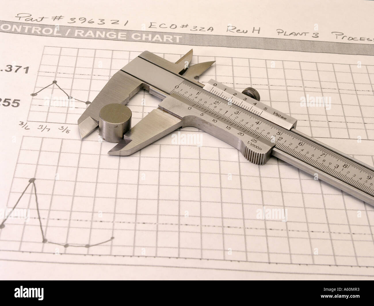 Caliper (Metric and English units) with Part and SPC Chart in