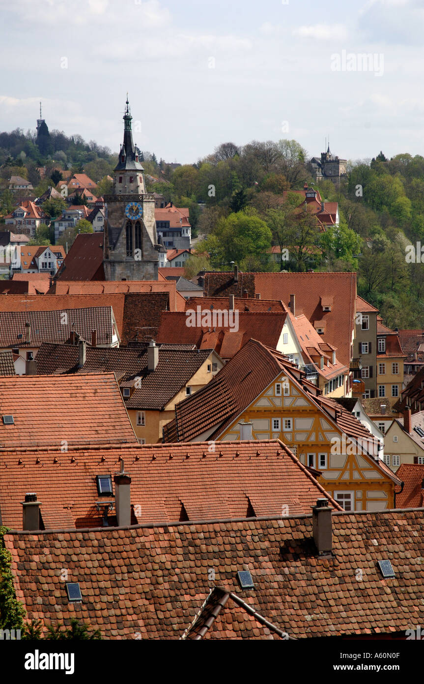 Roofs of houses in Tubingen, viewed from the Castle, Germany, Europe Stock Photo