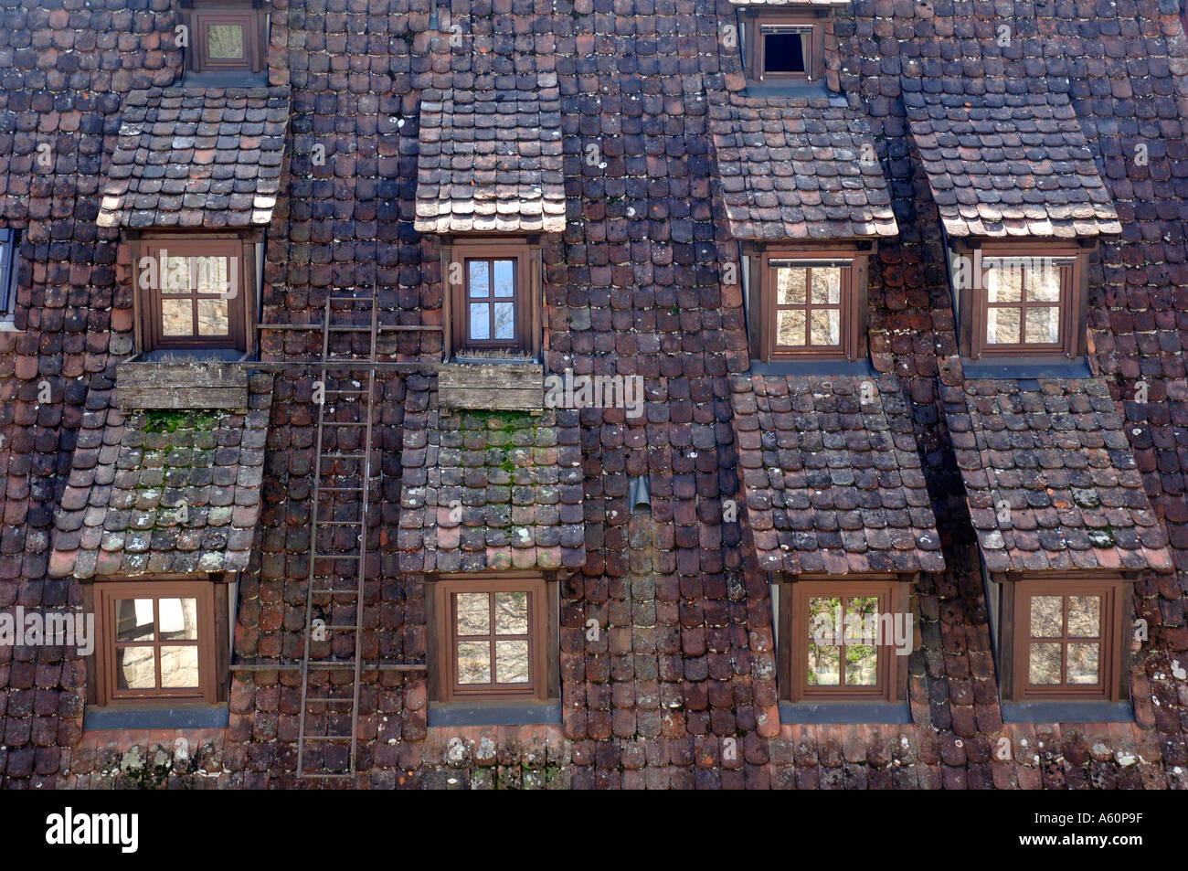 Upstairs windows in houses in Bebenhausen, Baden-Wurttemberg, Germany, Europe Stock Photo