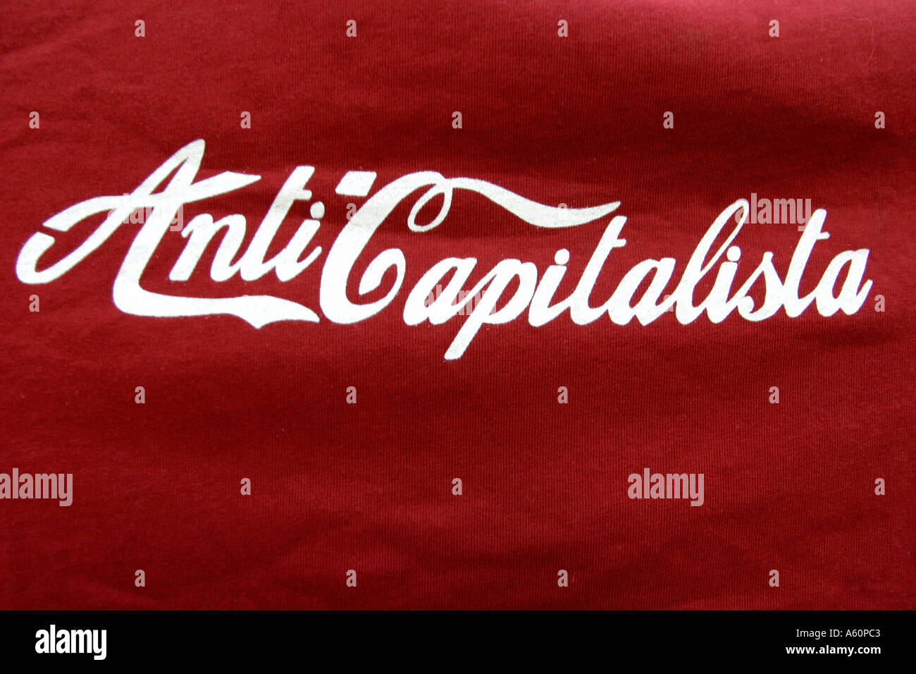 Anticapitalista with coca cola font on a t shirt for sale Stock Photo