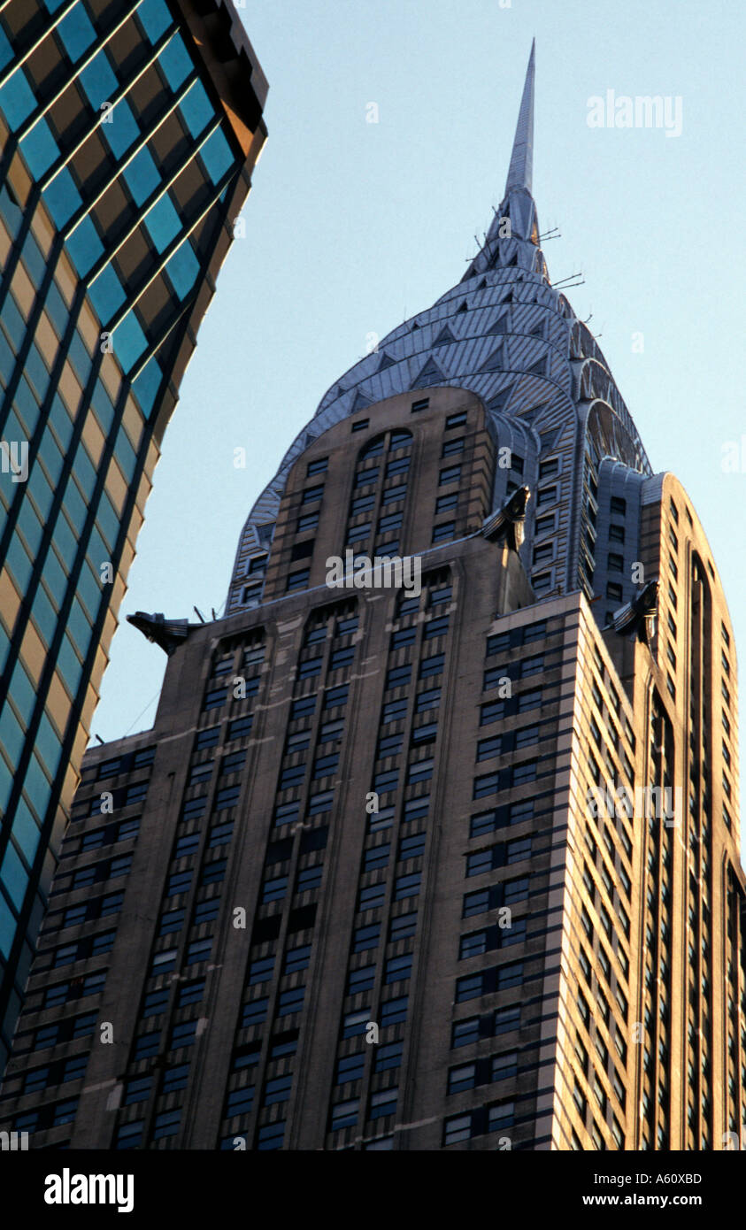 Looking up at the Chrysler Building located on the east side of Manhattan in the Turtle Bay area of New York, United States. Stock Photo