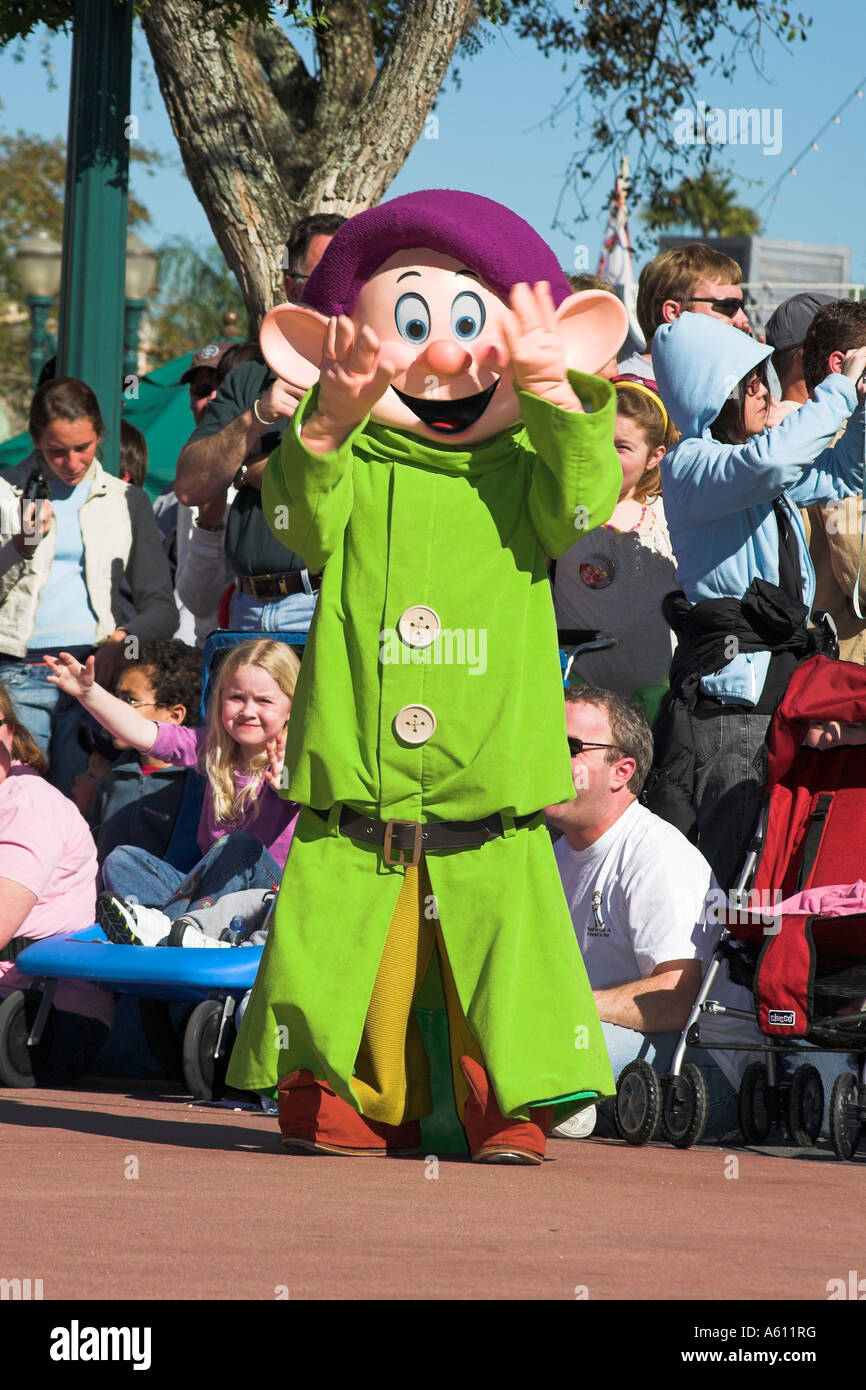 Dopey, Colourful Disney character in parade, Disney MGM Studios, Orlando, Florida, USA Stock Photo
