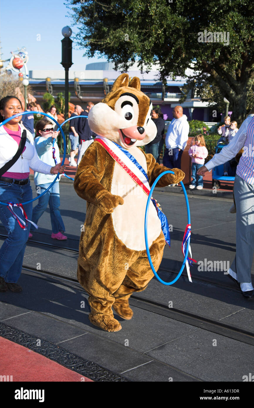 Chipmunk, Main Street Family Fun Day Parade, Magic Kingdom, Disney World, Orlando, Florida, USA Stock Photo