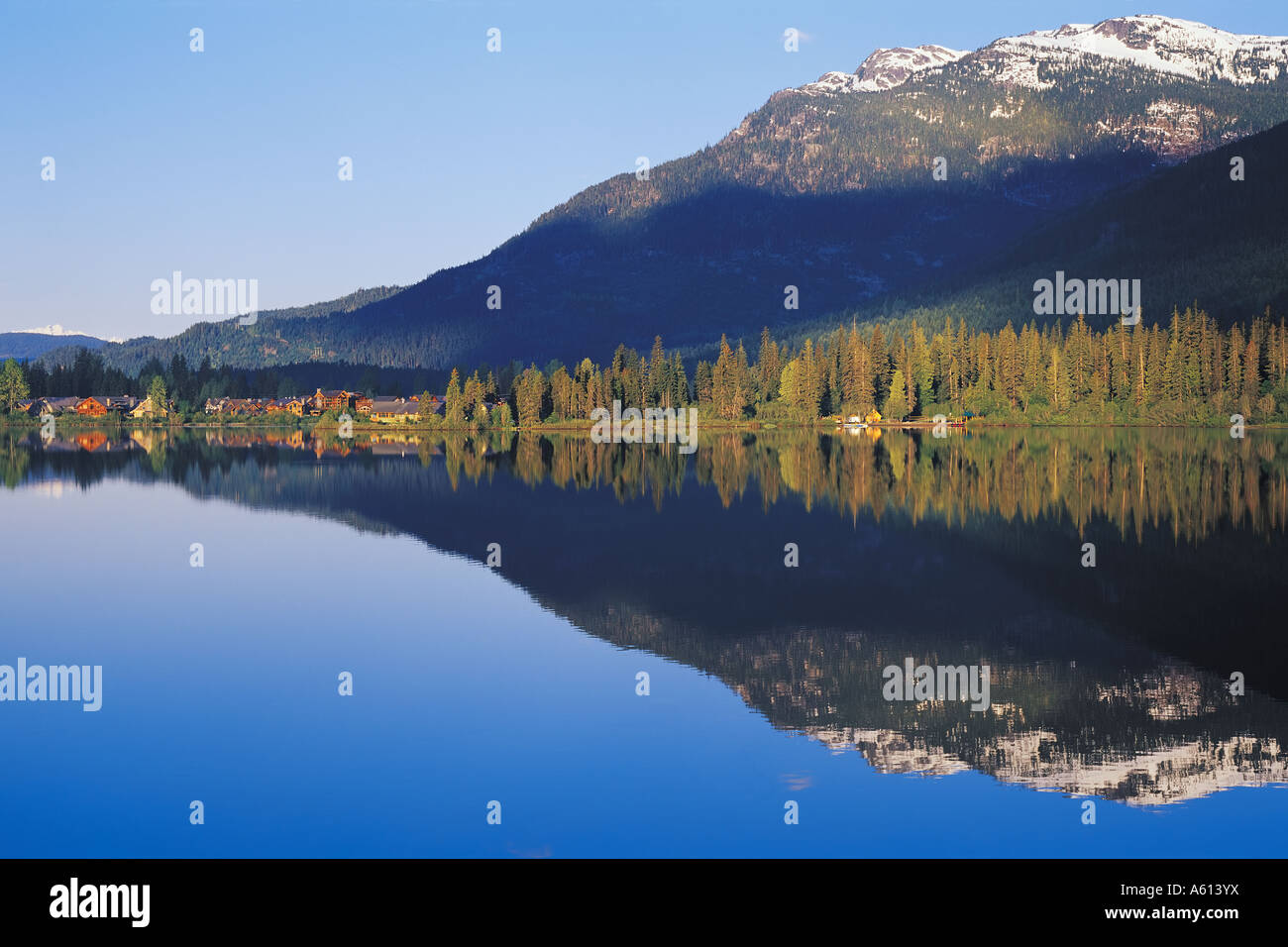 Green Lake at sunrise Whistler British Columbia Canada Stock Photo