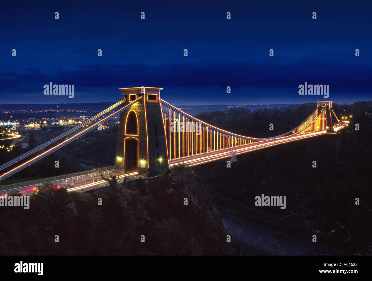 Clifton Suspension Bridge Bristol at night looking south west from
