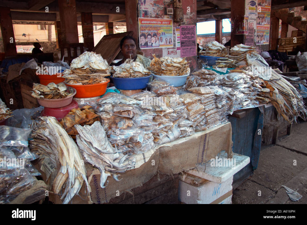 Dried fish for sale at Connemara Market Thiruvananthapuram Trivandrum Kerala India Stock Photo