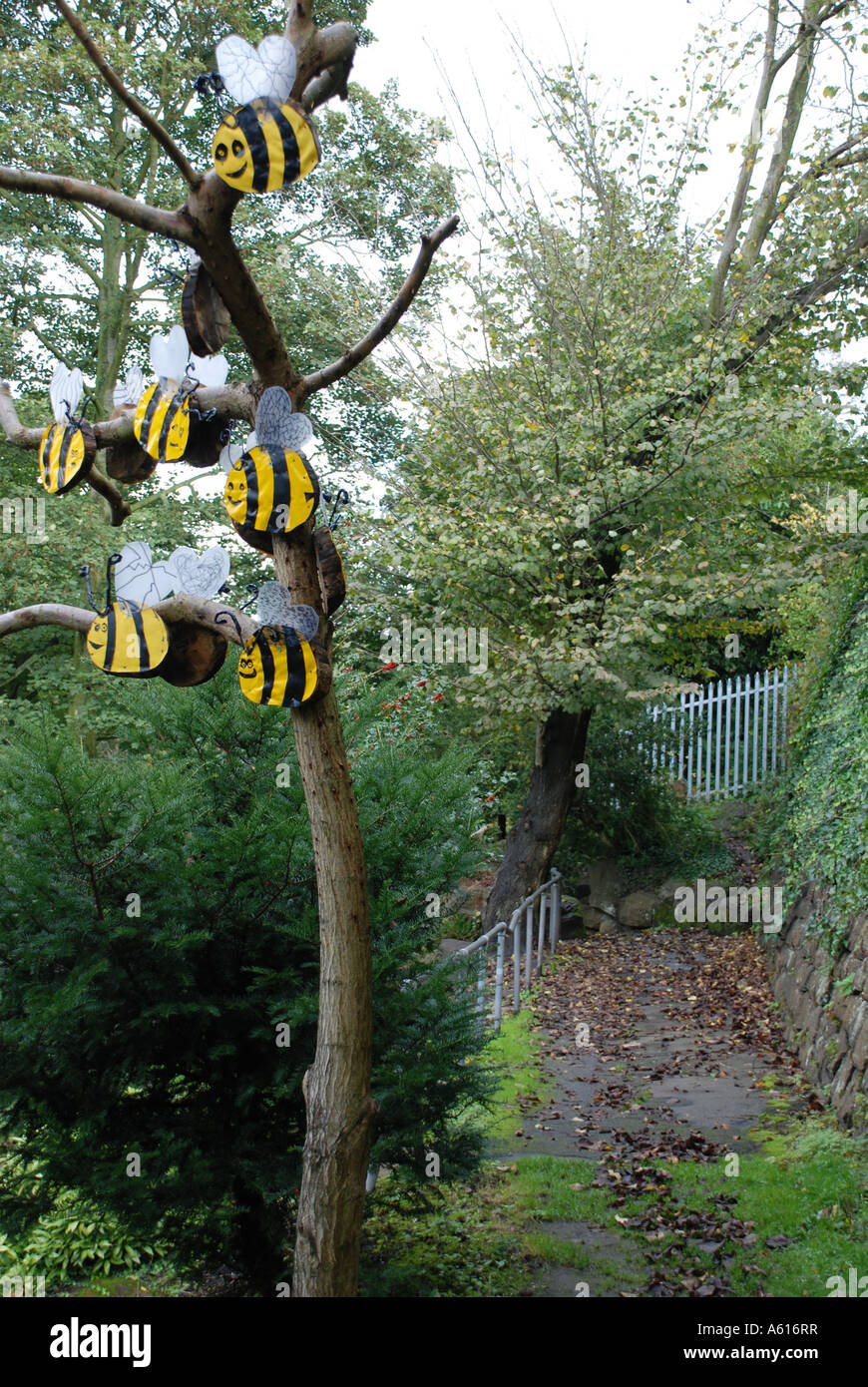 Bees on the adventure trail, Belper River Gardens Stock Photo