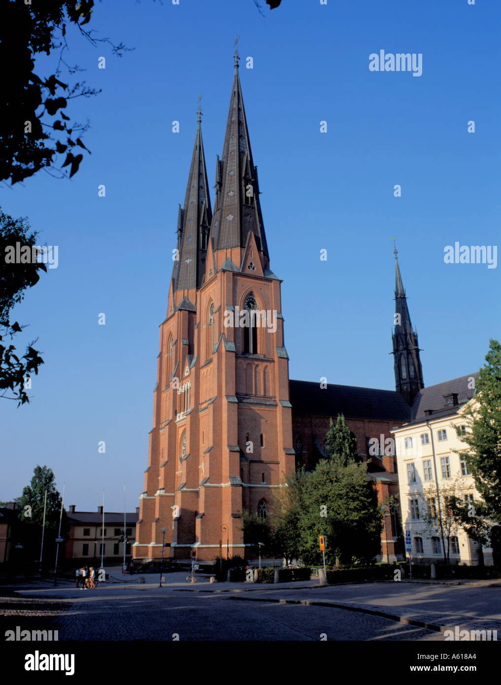 Twin spires and west facade of St Eriks Domkyrkan (Uppsala Cathedral