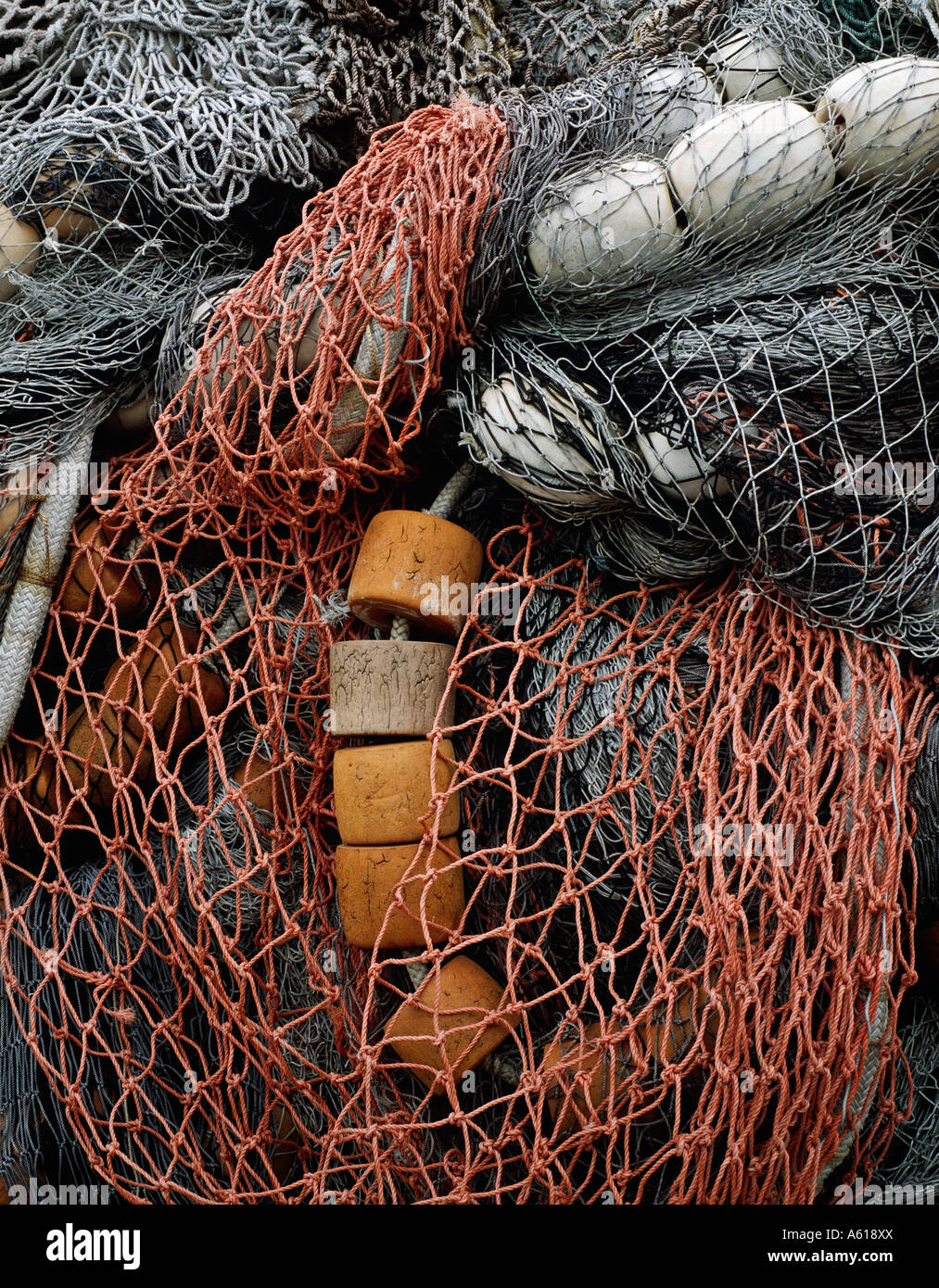 Commercial fishing nets and cork floats Stock Photo - Alamy