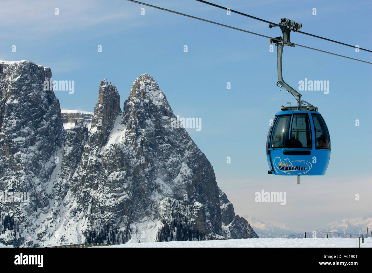 Skilift of Seis to the Seiseralm, Dolomites, Italy Stock Photo