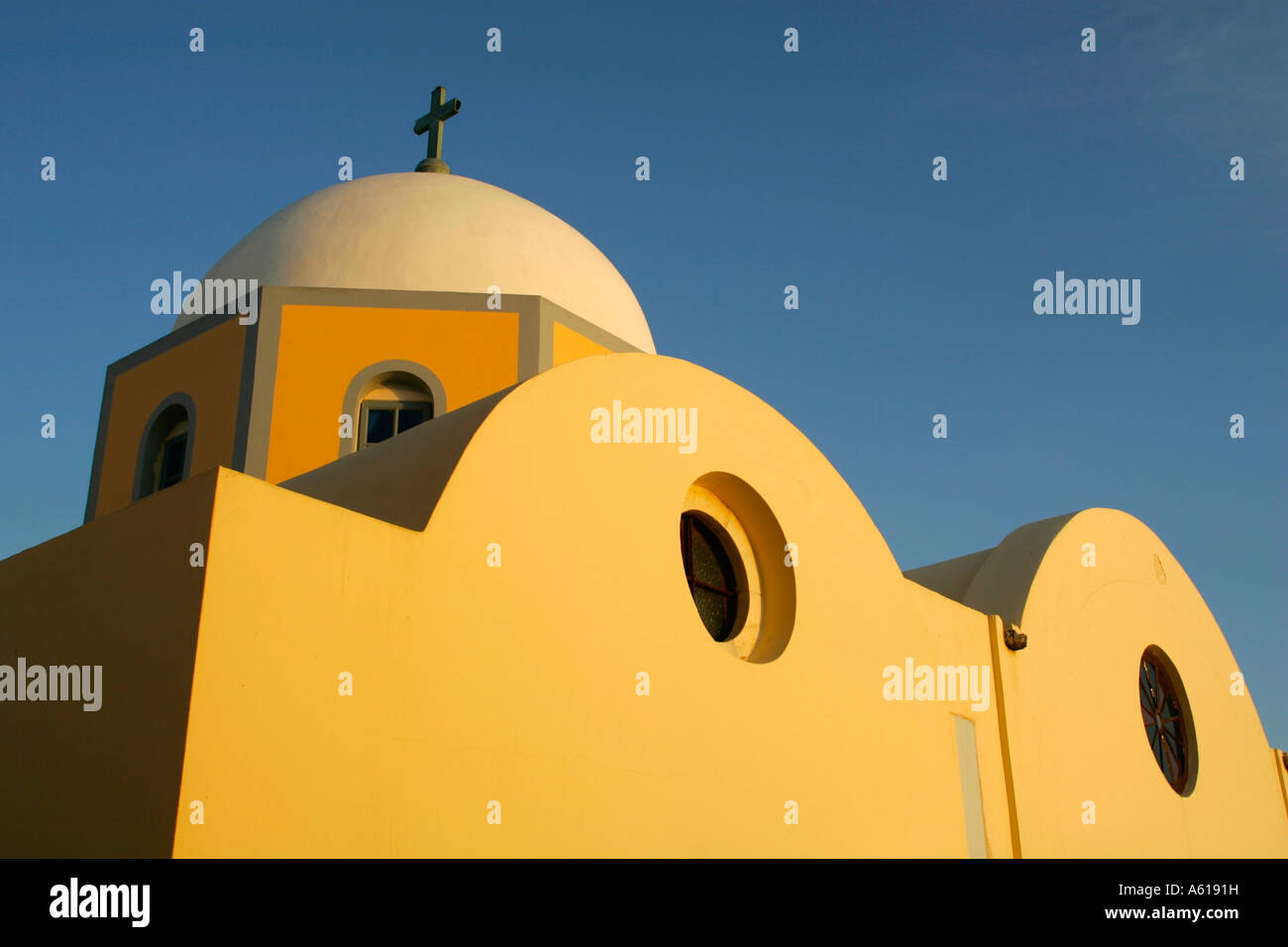 Greek-orthodox church in Thira on the Cyclad island Santorini in Agais, Greece Stock Photo