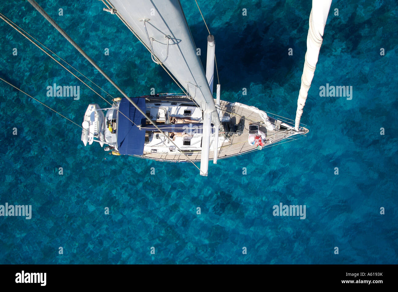 Sailing yacht in turquoise blue ocean Stock Photo