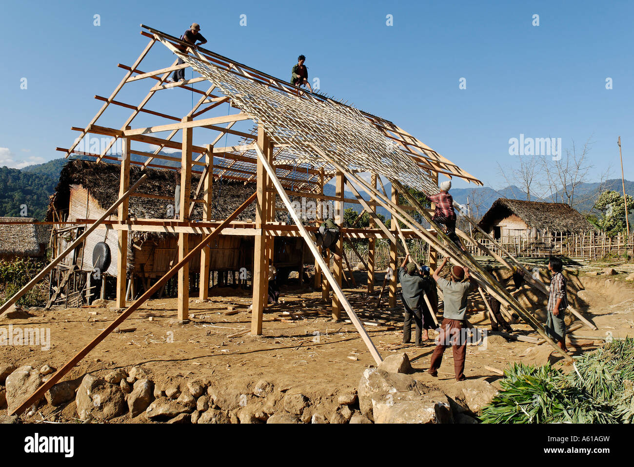 woven bamboo mat as exterior wall of a house Katchin State Myanmar Stock  Photo - Alamy