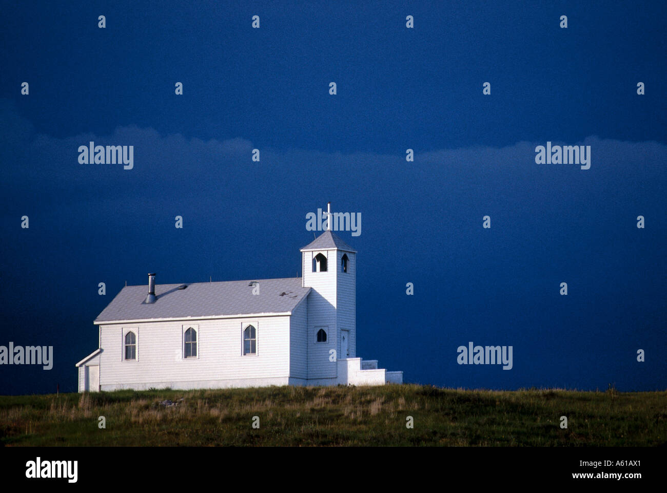 Church in field, Rosebud Indian Reservation, South Dakota, USA Stock