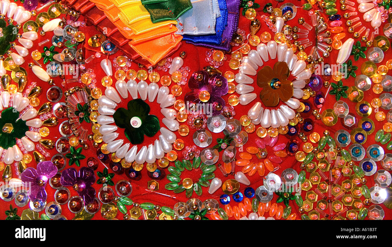 Closeup detail of applique decorations on a traditional Peruvian hat  Festival Peru Stock Photo - Alamy