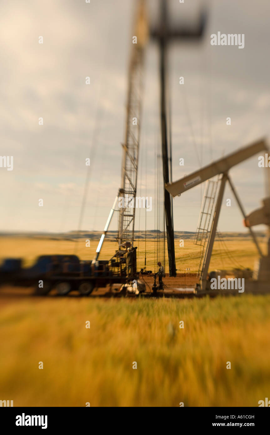 Oil Rig in Little Missouri National Grasslands in North Dakota Stock Photo