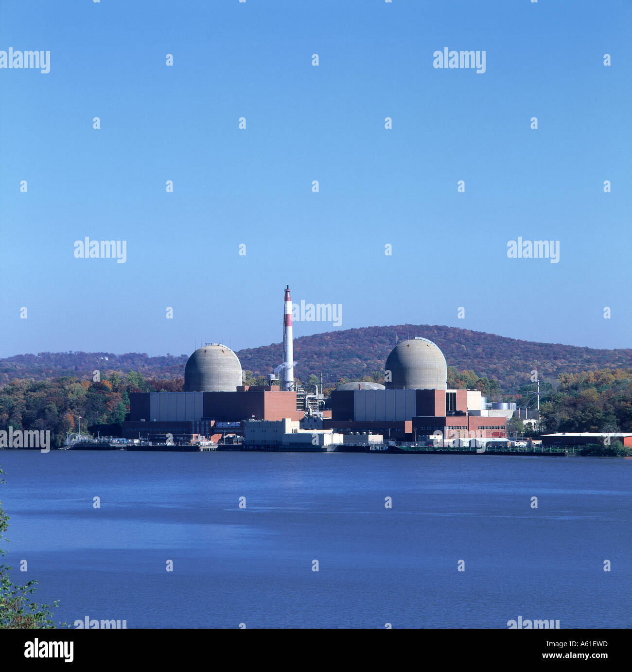 Nuclear power plant station at waterfront, Indian Point Energy Center