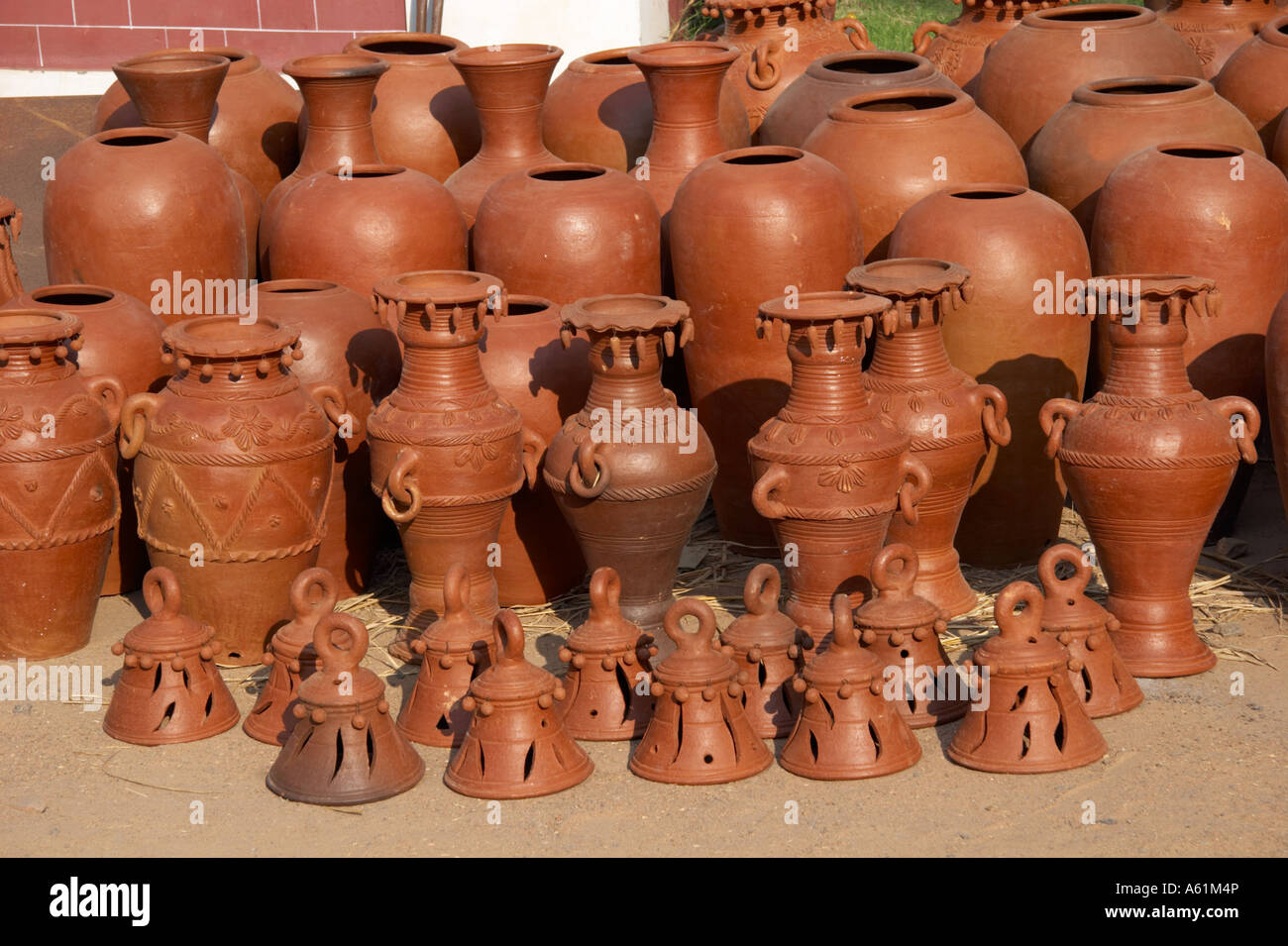 Terracotta pottery for sale at exhibition of Indian handicrafts in