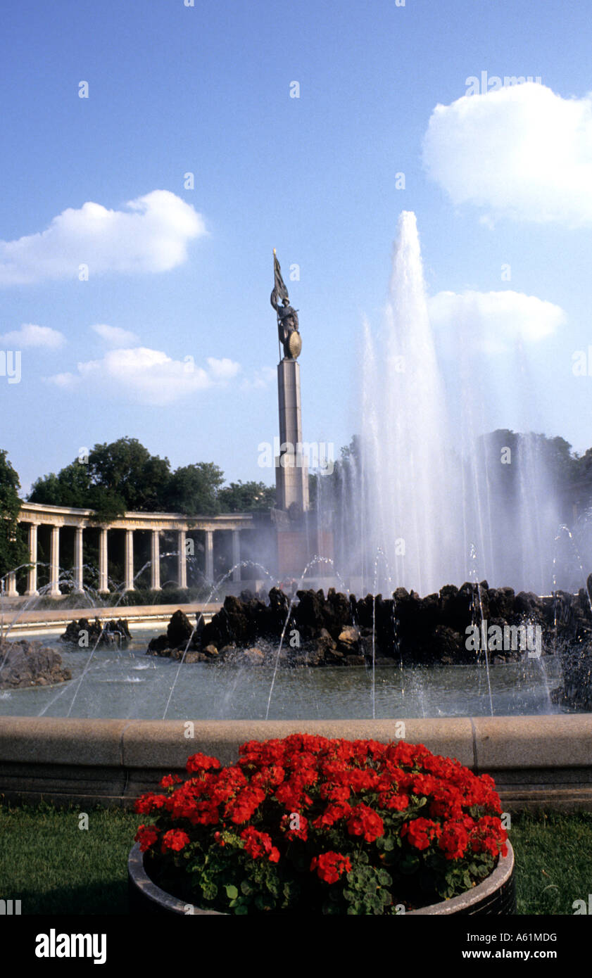 Life In Austria at the famous Russian Monument and fountain in Vienna Austria Stock Photo