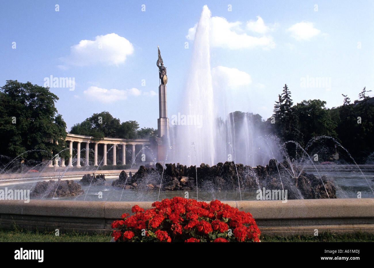 Life In Austria at the famous Russian Monument and fountain in Vienna Austria Stock Photo