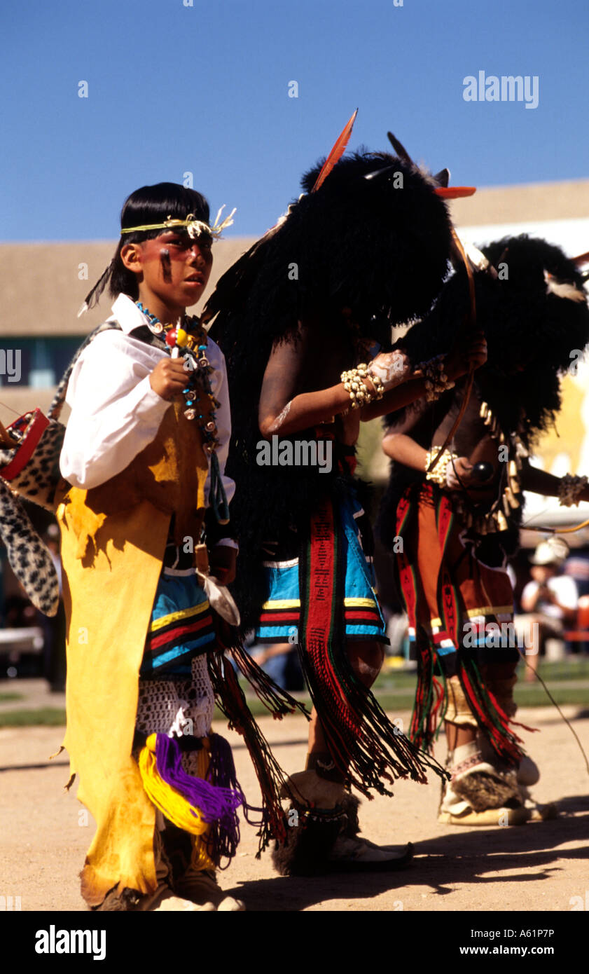 Pueblo Indians in America in their native costumes at Buffalo Dance in New Mexico near Albuquerque Stock Photo