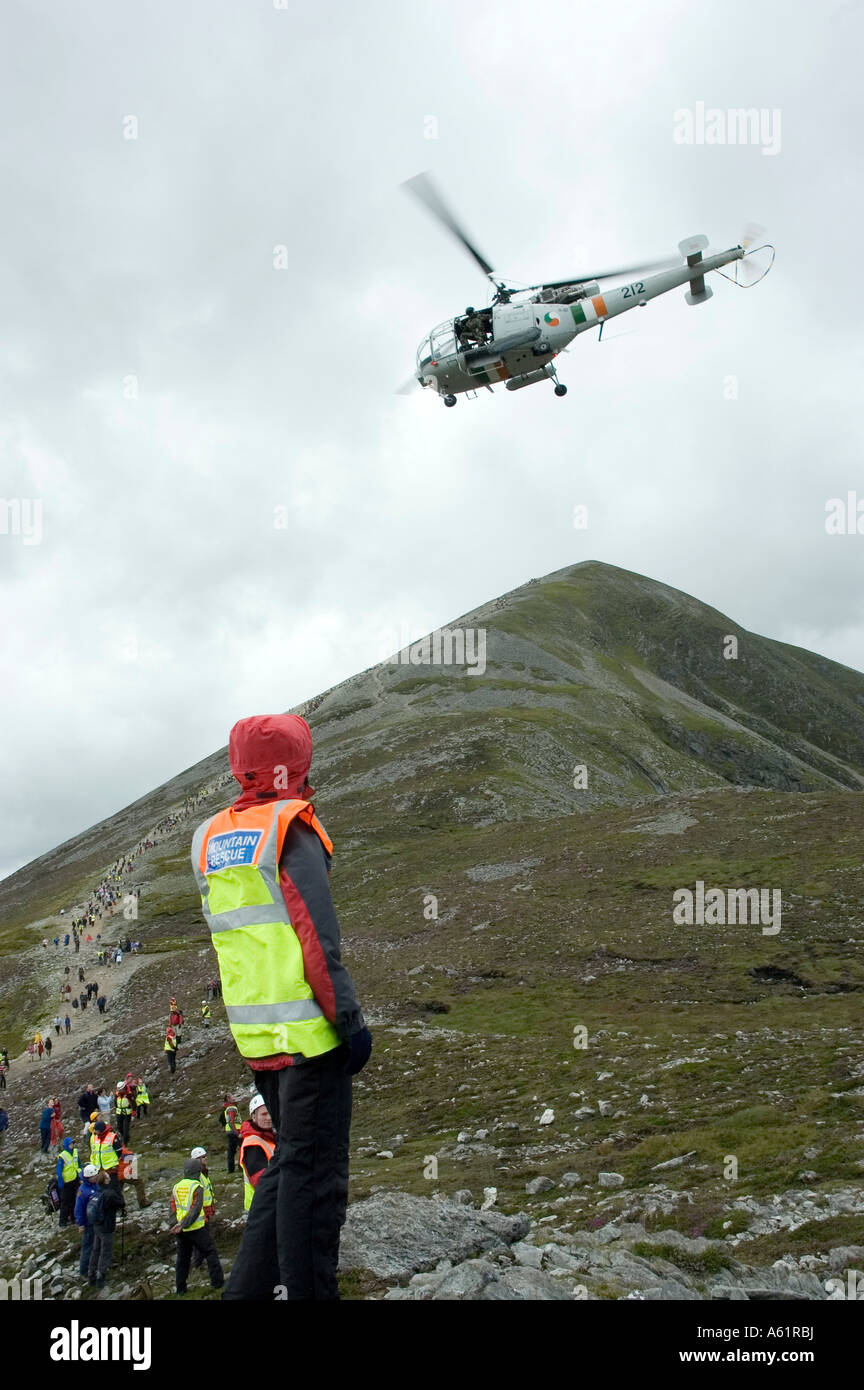 Helicopter takes injured pilgrim to hospital, Croagh Patrick, County Mayo, Ireland Stock Photo