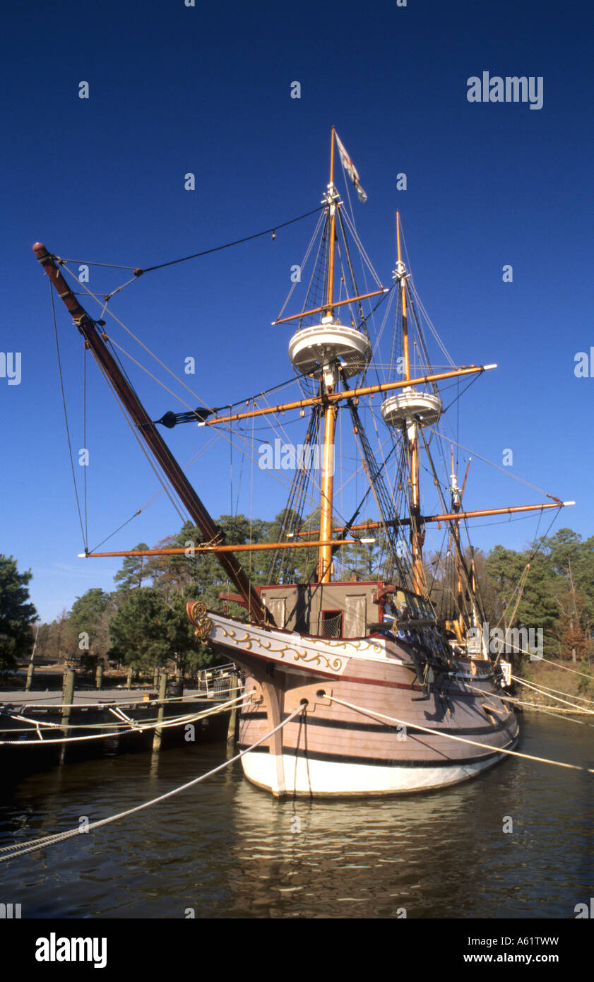 Famous ship in Jamestown Virginia called the Susan Constant from 1605 bringing first settlers to America Stock Photo