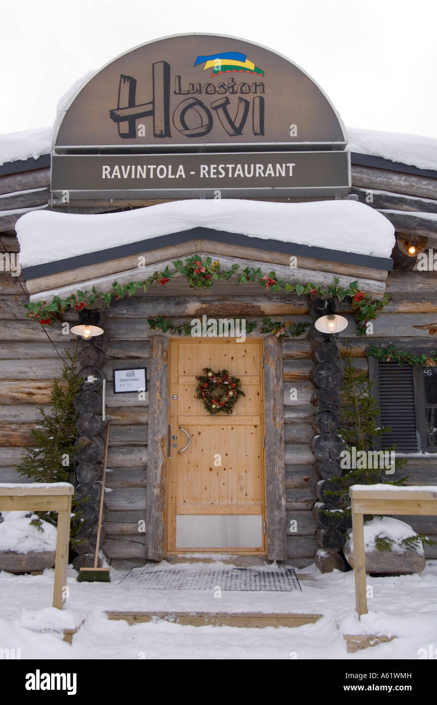 Entrance of a restaurant at Luosto, Lapland, Northern Finland, Europe, Arctic Stock Photo