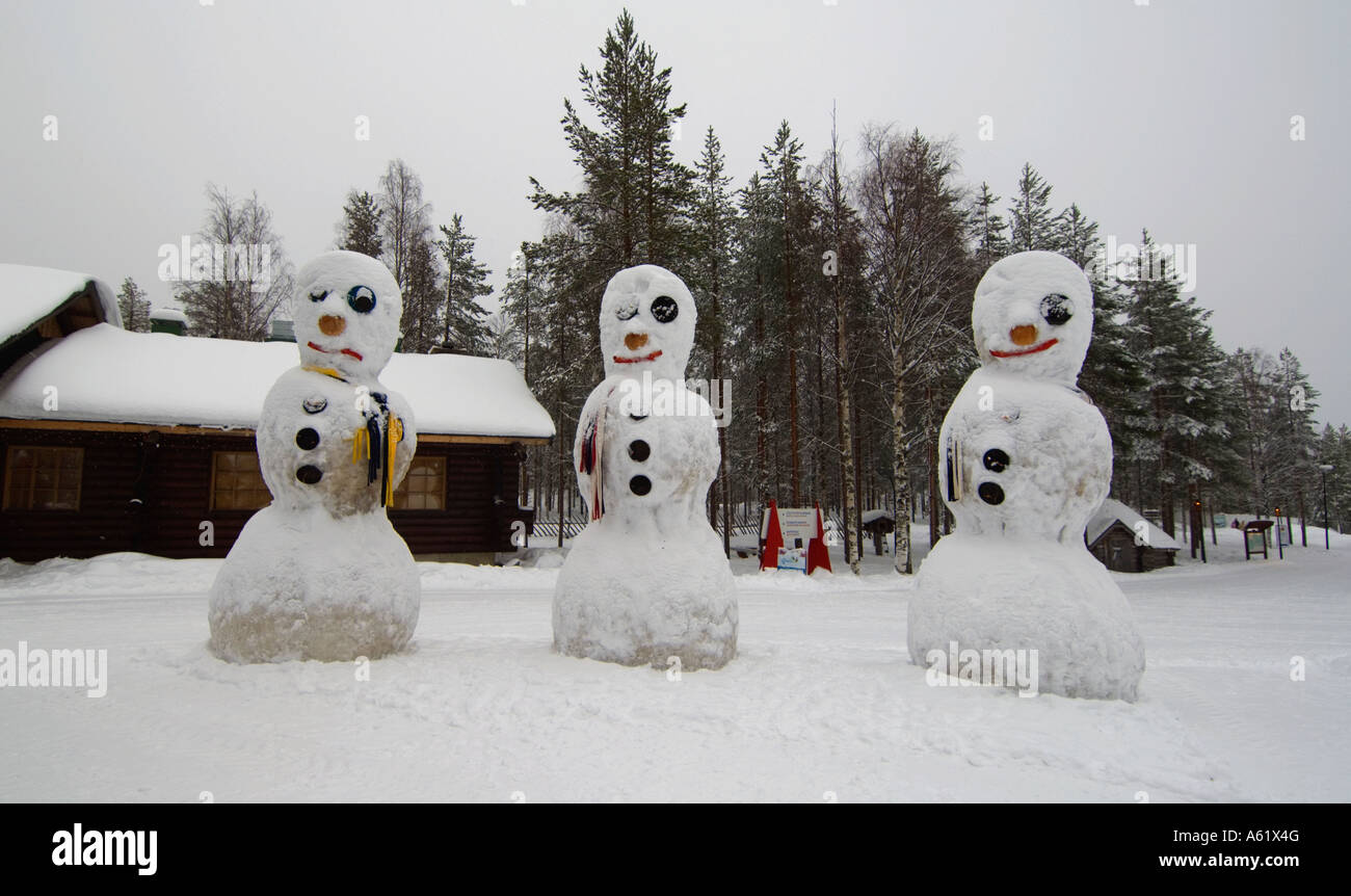 Three giant snowmen at Santa Claus Village, Rovaniemi, Lapland ...