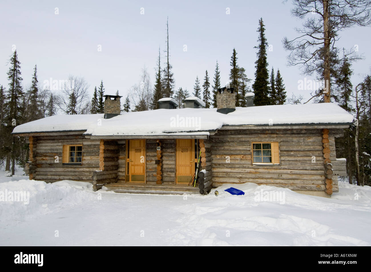 Traditional log cabin in Luosto, Lapland, Northern Finland, Europe