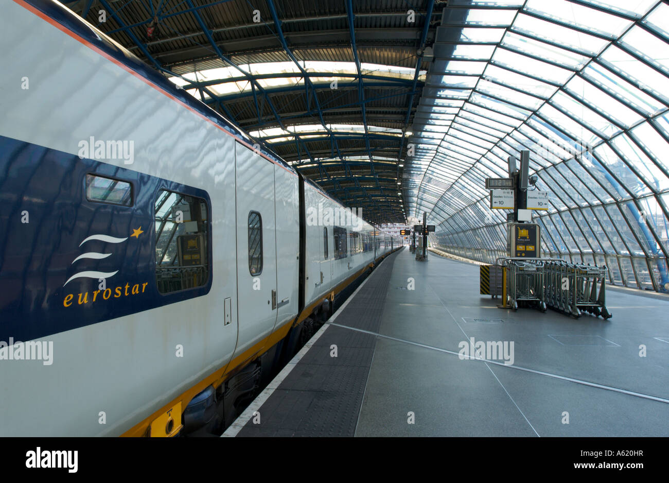 Eurostar train waiting at platform at Waterloo Station, London Stock Photo