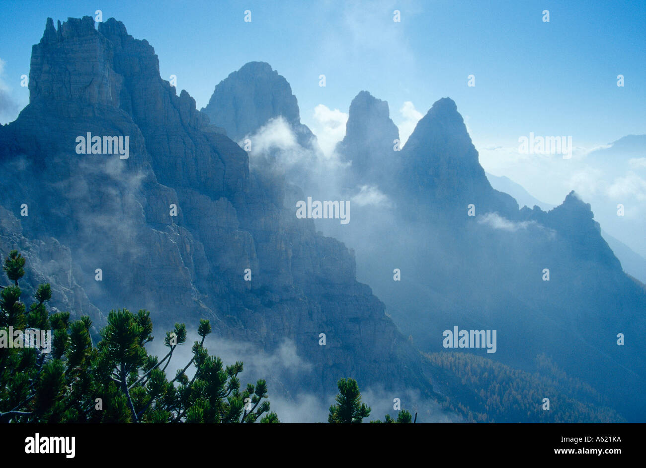 Panoramic view of mountain range, Dolomites, Sasso di Bosconero, Veneto, Italy Stock Photo