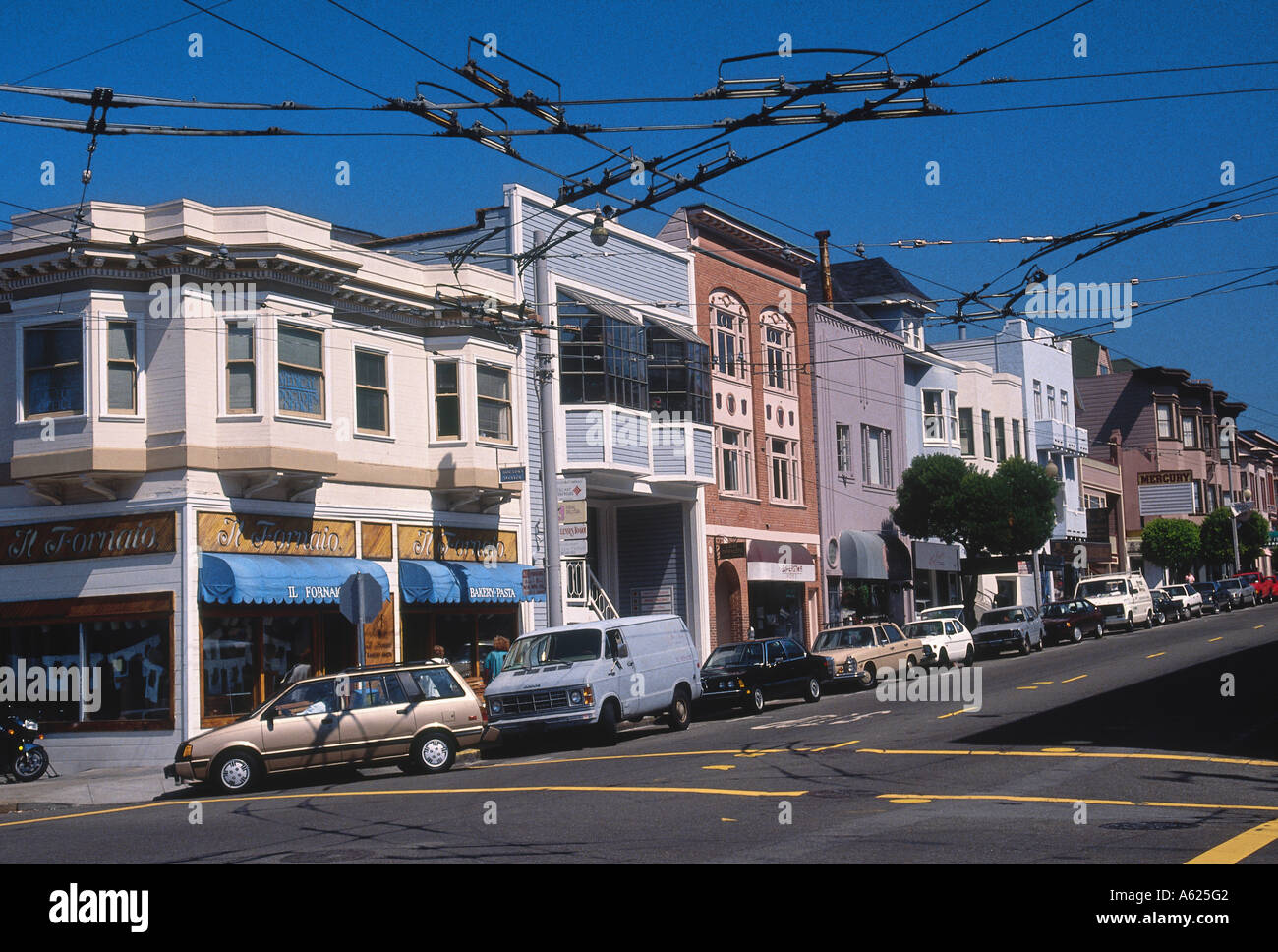 Cars parked in front of houses, Cow Hollow, San Francisco, California