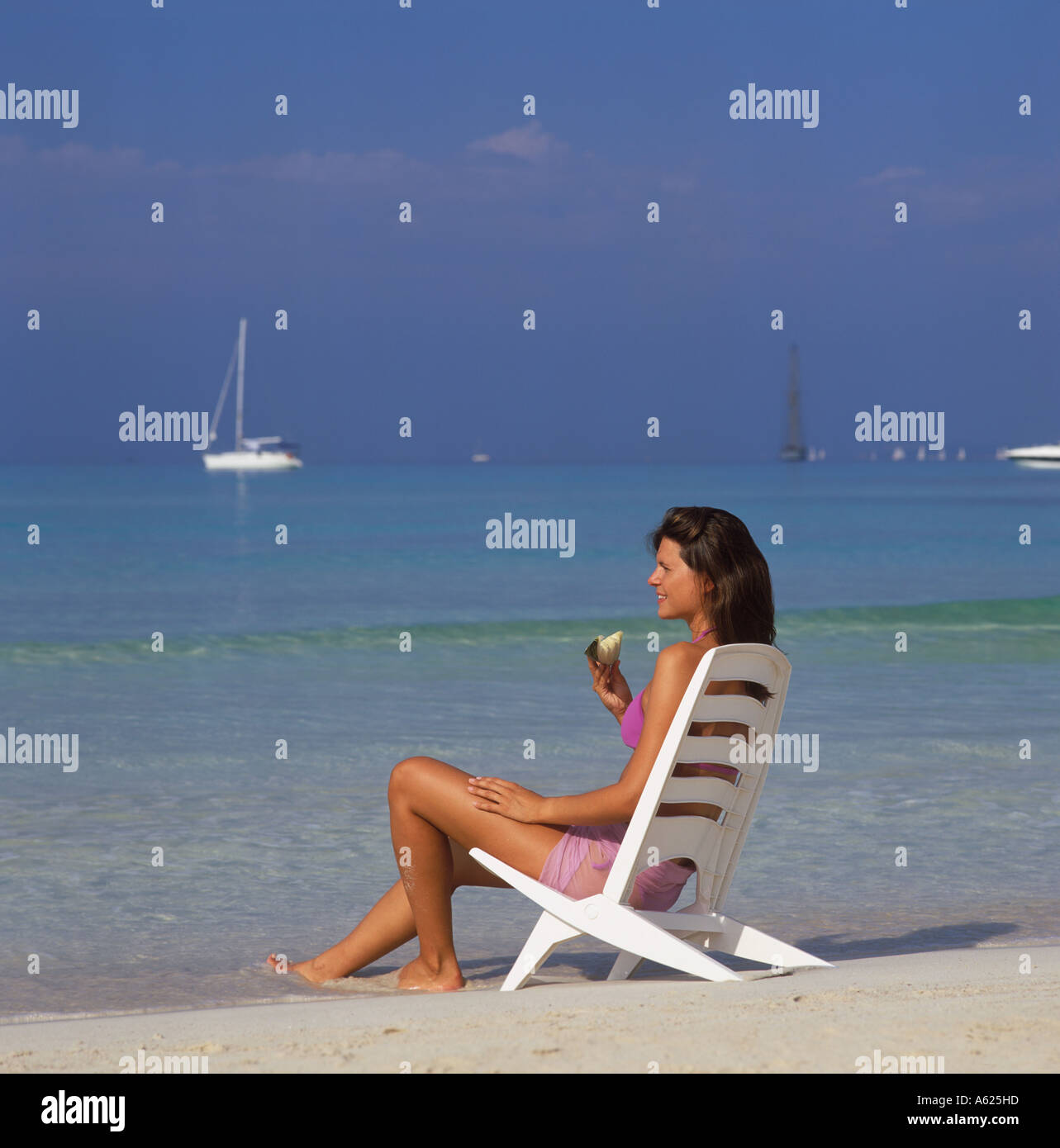 Scene on Es Trenc beach Platja de Trenc in SE Mallorca girl in ...