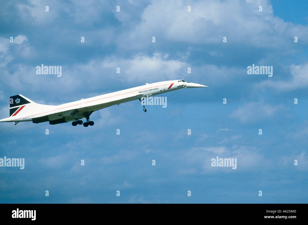 Concorde supersonic airplane flying in sky Stock Photo