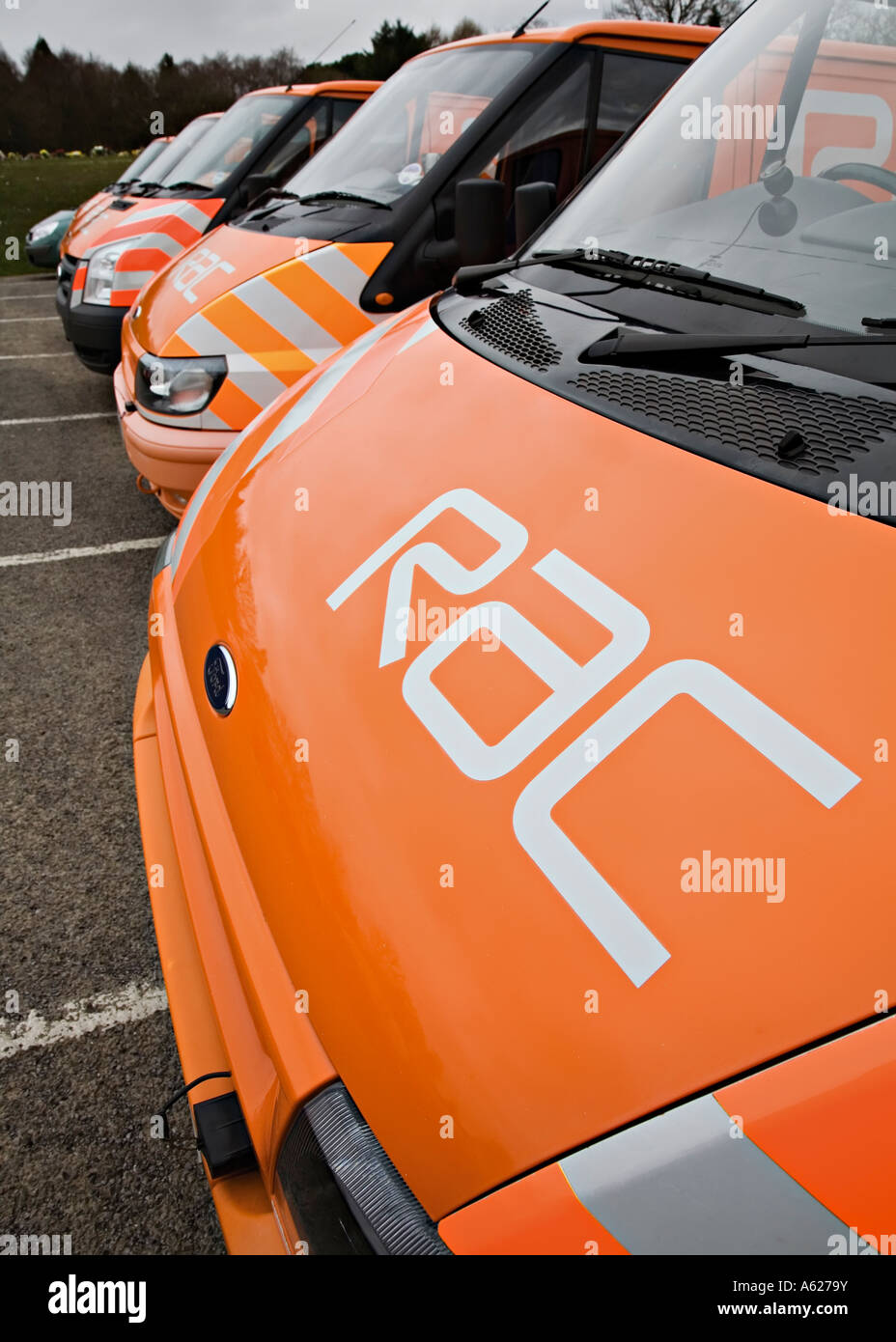 Row of RAC vehicles parked Wales UK Stock Photo