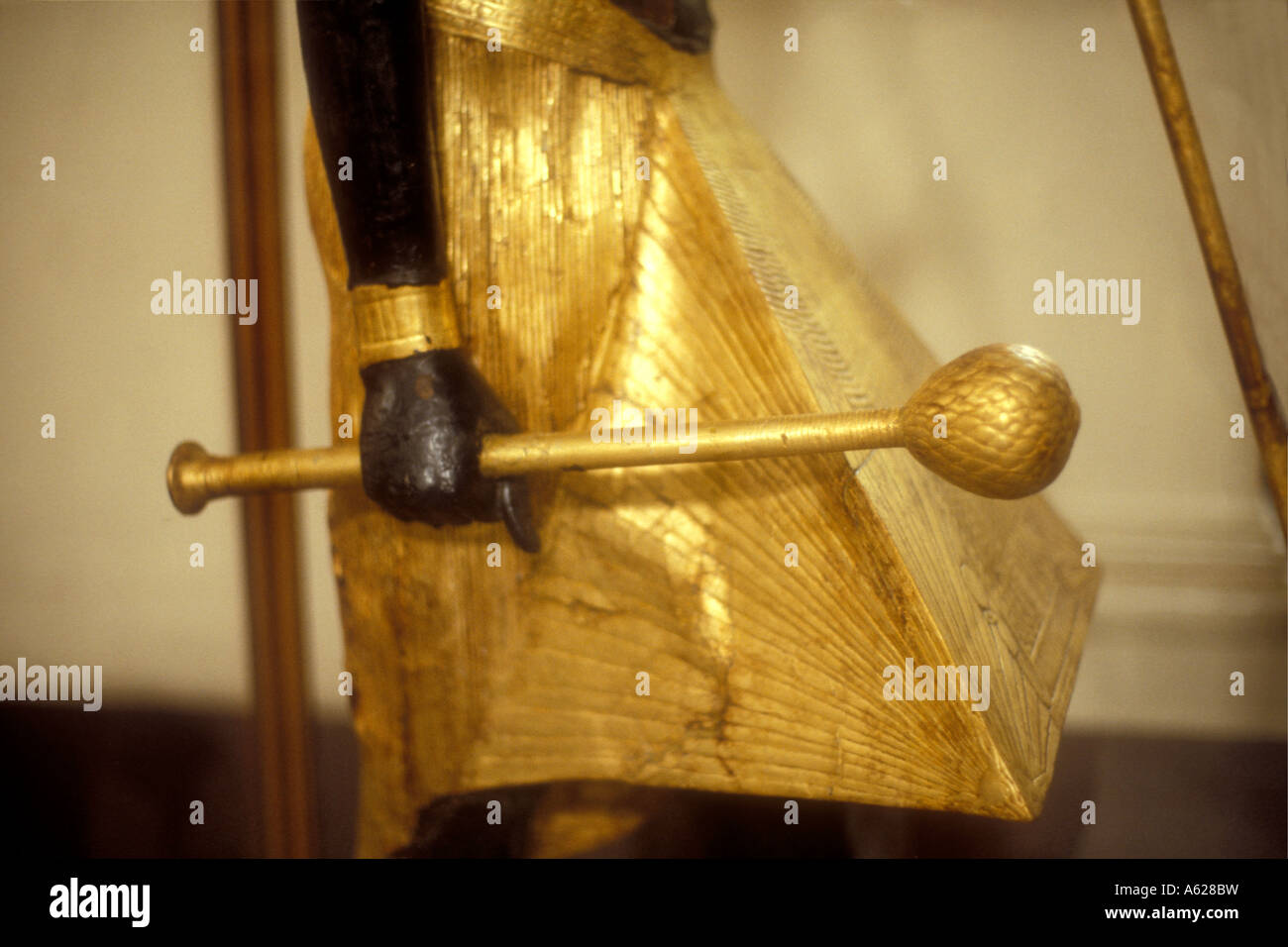 Close up of skirt or kilt of gilded wooden statue Egyptian Museum of