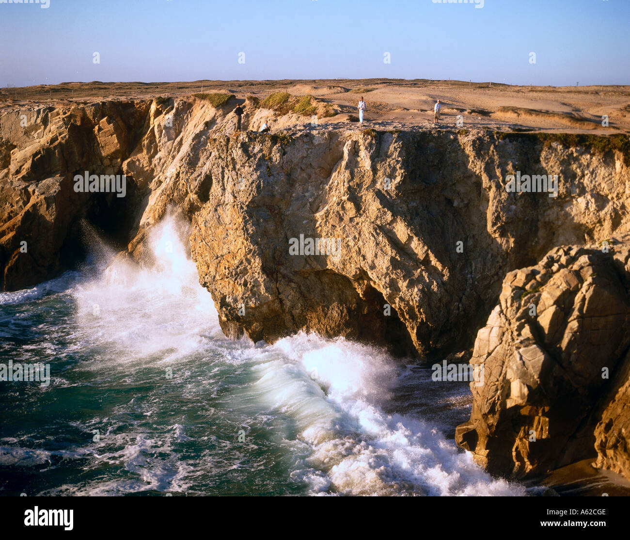 Sea waves breaking on cliffs, Cote Sauvage, Presqu'ile De Quiberon