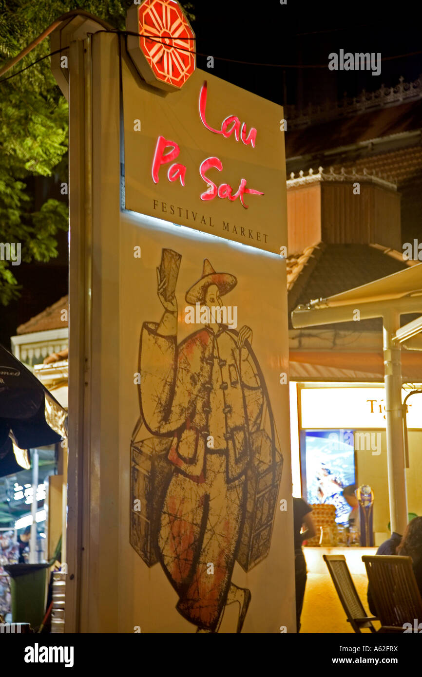 Lau Pa Sat Festival Market Hawker centre sign, Chinatown, Singapore Stock Photo