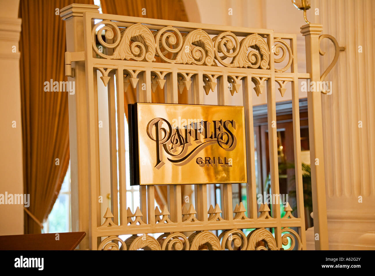 Sign for the Raffles Grill restaurant, Raffles Hotel, Singapore Stock ...