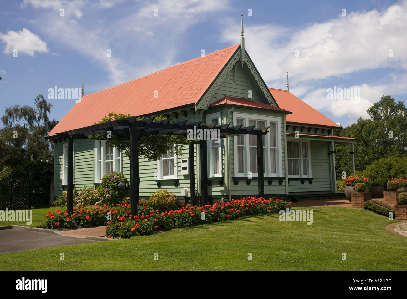 Victorian gardeners cottage Government Gardens outside Rotorua Museum Rotorua North Island New Zealand Stock Photo